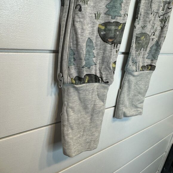 Little Wings by Paper Wings 12M Organic Cotton Sleeper Buffalo Trees Gray Zippie - Picture 5 of 10